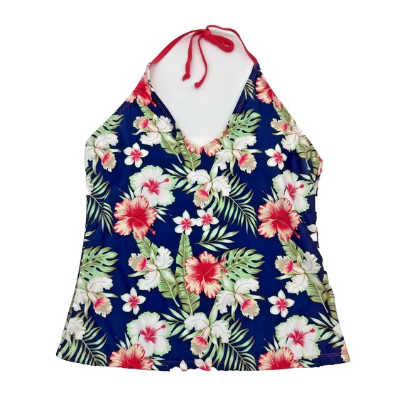 Bobbie Brooks Floral Halter Swim Top V Neck Tie In Back XL Beach Vacation Summer - Picture 3 of 10